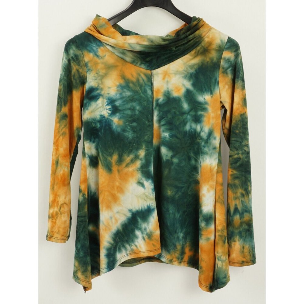 New Forgotten Grace Womens XS Green Orange Tie Dye Lightweight Cowl Neck Sweater
